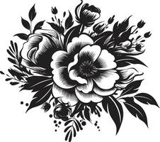 sofistikerad blomma bukett dekorativ svart logotyp årgång blomma medley svart vektor bukett