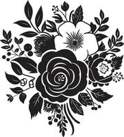 Regal Blütenblatt Sträußchen schwarz Symbol Design schick Blumen- Verschmelzung dekorativ schwarz Strauß Logo vektor