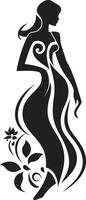 schick Blütenblatt Verzierungen schwarz Vektor Frau Design Blumen- gekleidet Schönheit Hand gezeichnet voll Körper Symbol
