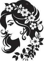 wunderlich feminin Glanz Vektor Symbol modern Blume Porträt schwarz Frau Emblem