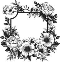 nyckfull blomma omringa svart ram emblem förtrollade blommig omfamning dekorativ svart logotyp vektor