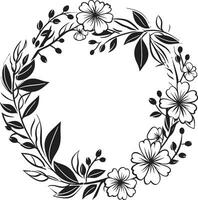 modern Blumen- Kranz künstlerisch Vektor Symbol künstlerisch Blütenblatt Reif Hochzeit schwarz Symbol