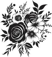 mystiker bukett elegans svart ikon design årgång blomma bukett dekorativ svart blommig logotyp vektor
