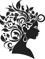 nyckfull feminin strålglans vektor ikon modern blommig persona svart kvinna emblem