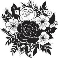 chic kronblad fusion dekorativ svart ikon majestätisk bukett fusion svart blommig design vektor