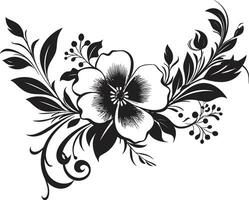 noir blomma etsning invecklad svart emblem skisser bläck noir botanisk harmoni årgång hand dragen blom vektor