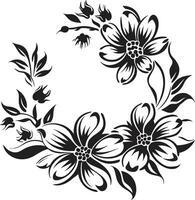 chic inked trädgård fantasier svart blommig logotyp element noir botanisk etsning hand dragen blommig logotyper vektor