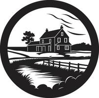 Bauern Oase Symbol Bauernhaus Design Vektor Logo Agrar Rückzug Symbol Bauern Haus Vektor Emblem