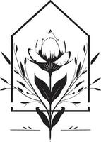 minimalistisk blommig intrikat svart vektor emblem nyckfull noir blom hand dragen logotyp ikon
