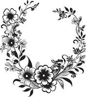 noir gardenia artisteri handgjord blommig logotyper svartvit blommig rullar noir emblem mönster vektor