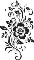 årgång botanisk silhuett hand dragen vektor ikon chic blommig rullar svart handgjord logotyp design