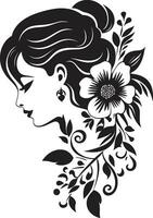 chic blooms persona kvinna vektor design rena blommig skönhet svart hand dragen ikon