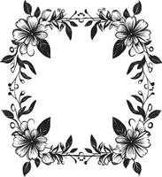 elegant blomma gräns svart blommig ram invecklad kronblad omfatta dekorativ svart logotyp vektor