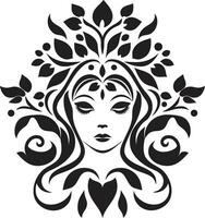sofistikerad blomma aura handgjord emblem abstrakt flora fusion svart konstnärlig ansikte emblem vektor
