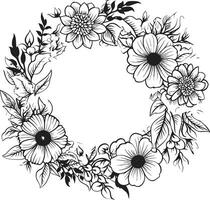 modern Blumen- Kranz künstlerisch Vektor Logo künstlerisch Blütenblatt wirbeln Hochzeit schwarz Symbol Design