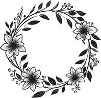 künstlerisch Kranz Detail elegant Vektor Logo Element minimalistisch Hochzeit Blumen schwarz ikonisch Emblem