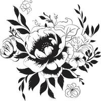 ätherisch Blütenblatt noir Hand gezeichnet Blumen- Emblem Vektoren schick eingefärbt blüht noir Vektor ikonisch Design