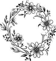 schick Hochzeit Blütenblatt Design Vektor Emblem sauber schwarz Vektor Kranz Hand gezeichnet Symbol