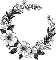 minimalistisk bröllop blom svart ikoniska emblem sofistikerad krans frodas handgjord vektor
