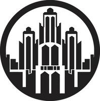 Stadtlinie Wolkenkratzer Eindruck mehrstöckig Gebäude im Vektor Logo Horizont mehrstöckig Emblem Stadtbild Vektor Logo Symbol