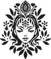 elegant botanisk glamour vektor kvinna ikon graciös blommig silhuett svart ansikte emblem
