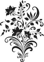 chic blommig elegans hand återges vektor logotyp noir botanisk virvla runt hand dragen svart ikoniska emblem
