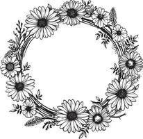 invecklad daisy konturer svart vektor logotyp design inramade blomma väsen daisy blomma svart ikon