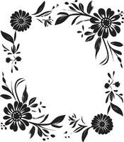 kompliziert Blumen- Kranz schwarz Vektor Rahmen wunderlich Blume Grenze dekorativ schwarz Logo