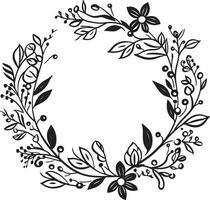 graciös krans skiss konstnärlig svart ikon chic blommig elegans bröllop vektor emblem