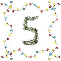 nummer fem från gröna julgransgrenar. festligt teckensnitt och ram från krans, symbol för gott nytt år och jul, karaktär för datumdekoration vektor