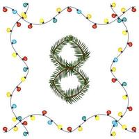 nummer åtta från gröna julgransgrenar. festligt teckensnitt och ram från krans, symbol för gott nytt år och jul, karaktär för datumdekoration vektor