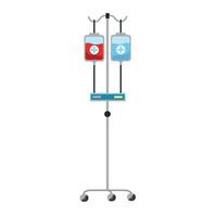 mobil infusion stå. särskild medicinsk Utrustning för intravenös infusion. metall kuggstång på hjul med står för glas medicin flaskor och krokar för droppare. isolerat objekt. vektor illustration