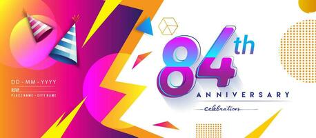 84: e år årsdag logotyp, vektor design födelsedag firande med färgrik geometrisk bakgrund och cirklar form.