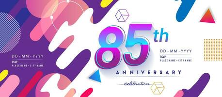 85 .. Jahre Jahrestag Logo, Vektor Design Geburtstag Feier mit bunt geometrisch Hintergrund und Kreise Form.