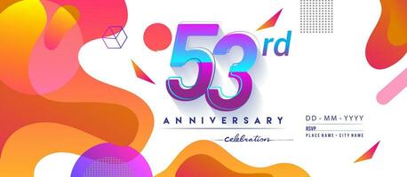 53: e år årsdag logotyp, vektor design födelsedag firande med färgrik geometrisk bakgrund och cirklar form.