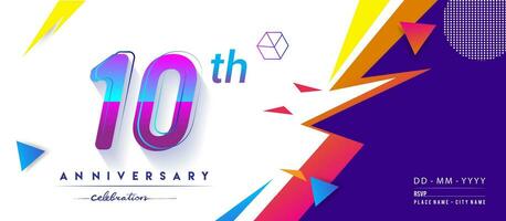10:e år årsdag logotyp, vektor design födelsedag firande med färgrik geometrisk bakgrund och cirklar form.