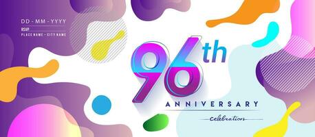 96: e år årsdag logotyp, vektor design födelsedag firande med färgrik geometrisk bakgrund och cirklar form.