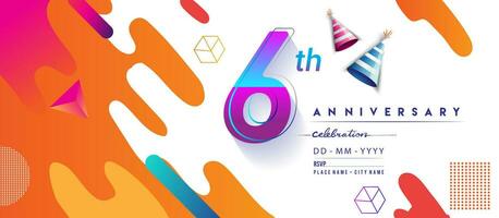 6:e år årsdag logotyp, vektor design födelsedag firande med färgrik geometrisk bakgrund och cirklar form.