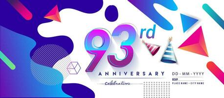 93: e år årsdag logotyp, vektor design födelsedag firande med färgrik geometrisk bakgrund och cirklar form.