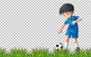 Fußballspieler-Cartoon-Figur auf Gitterhintergrund vektor