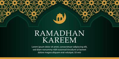 Ramadan kareem Konzept Banner rahmen, arabisch Fenster auf dunkel Hintergrund mit schön Arabeske Muster vektor