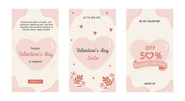 Lycklig hjärtans dag vertikal kort. trendig abstrakt konst mallar, banderoller, affischer, omslag design mallar, social media berättelser bakgrundsbilder. vektor uppsättning av valentines dag försäljning abstrakt bakgrunder.