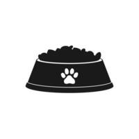 Hund oder Katze trocken Essen Schüssel Symbol. schwarz Haustier Schüssel mit trocken Essen Chips. eben Stil Vektor Illustration isoliert auf Weiß Hintergrund.
