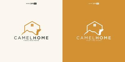 Wüste Kamel mit Haus zum Zuhause echt Nachlass Wohn Hypothek Wohnung Gebäude Logo Design vektor