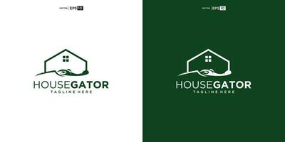 Krokodil Alligator mit Haus zum Zuhause echt Nachlass Wohn Hypothek Wohnung Gebäude Logo Design vektor