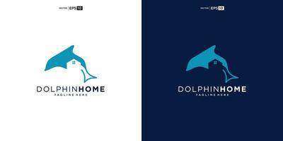 Delfin mit Haus zum Zuhause echt Nachlass Wohn Hypothek Wohnung Gebäude Logo Design vektor