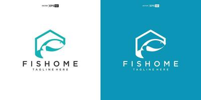 fisk med hus för Hem verklig egendom bostads- inteckning lägenhet byggnad logotyp design vektor