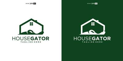 Krokodil Alligator mit Haus zum Zuhause echt Nachlass Wohn Hypothek Wohnung Gebäude Logo Design vektor