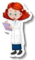 tecknad karaktär klistermärke med en flicka i vetenskapsklänning vektor