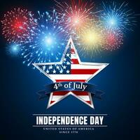 4 th juli USA stjärna, oberoende dag. fyrverkeri. festival färgrik fyrverkeri. vektor llustration på blå bakgrund